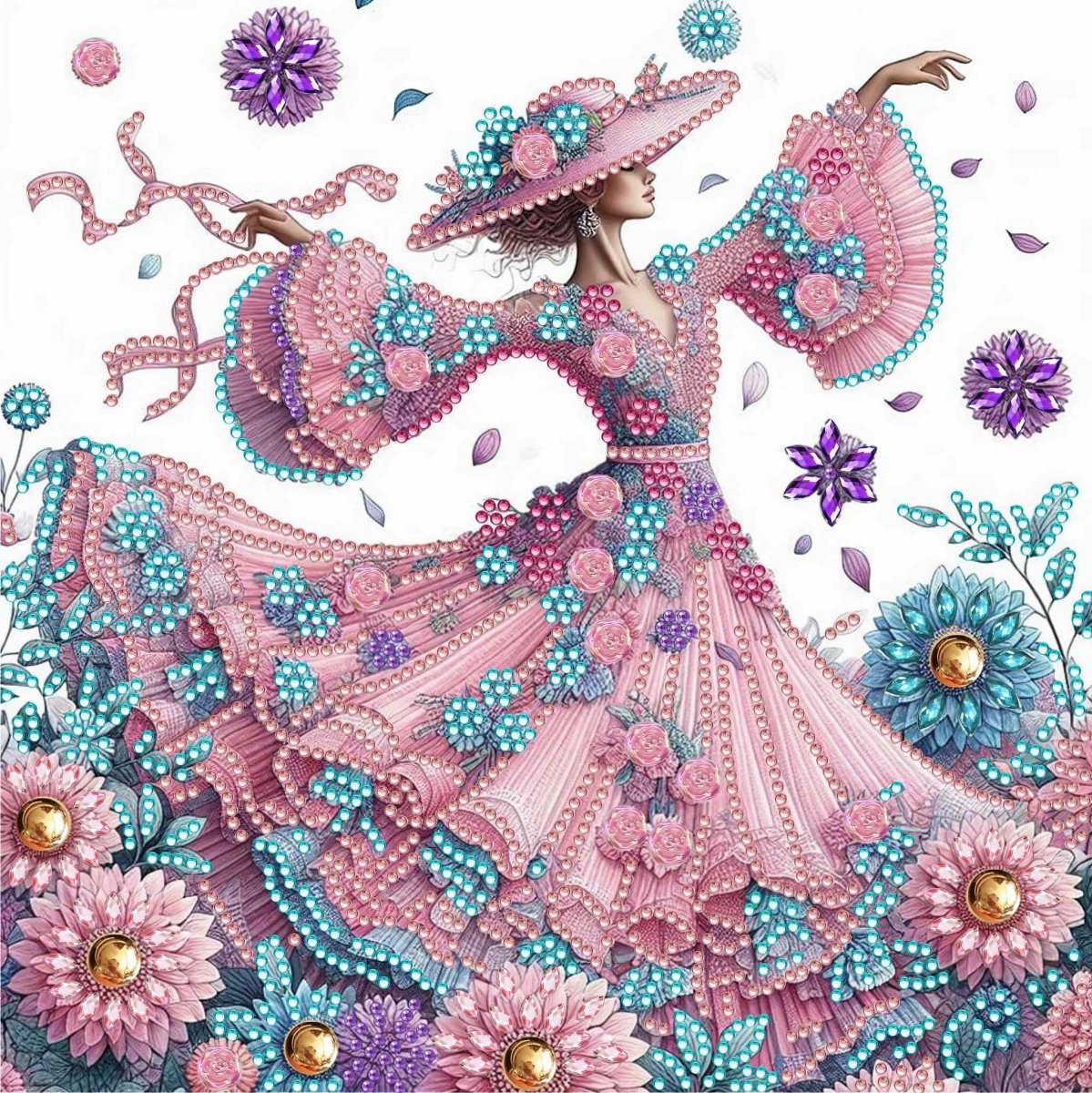 Haft Diamentowy Kobieta i Magia Kwiatów 30x30 cm