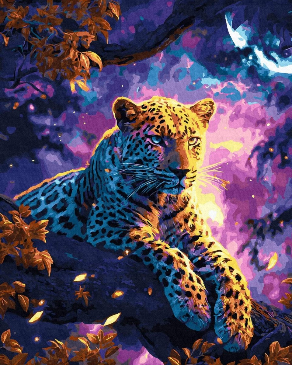 Malowanie Po Numerach Zestaw Lampart pod Księżycem 40x50 