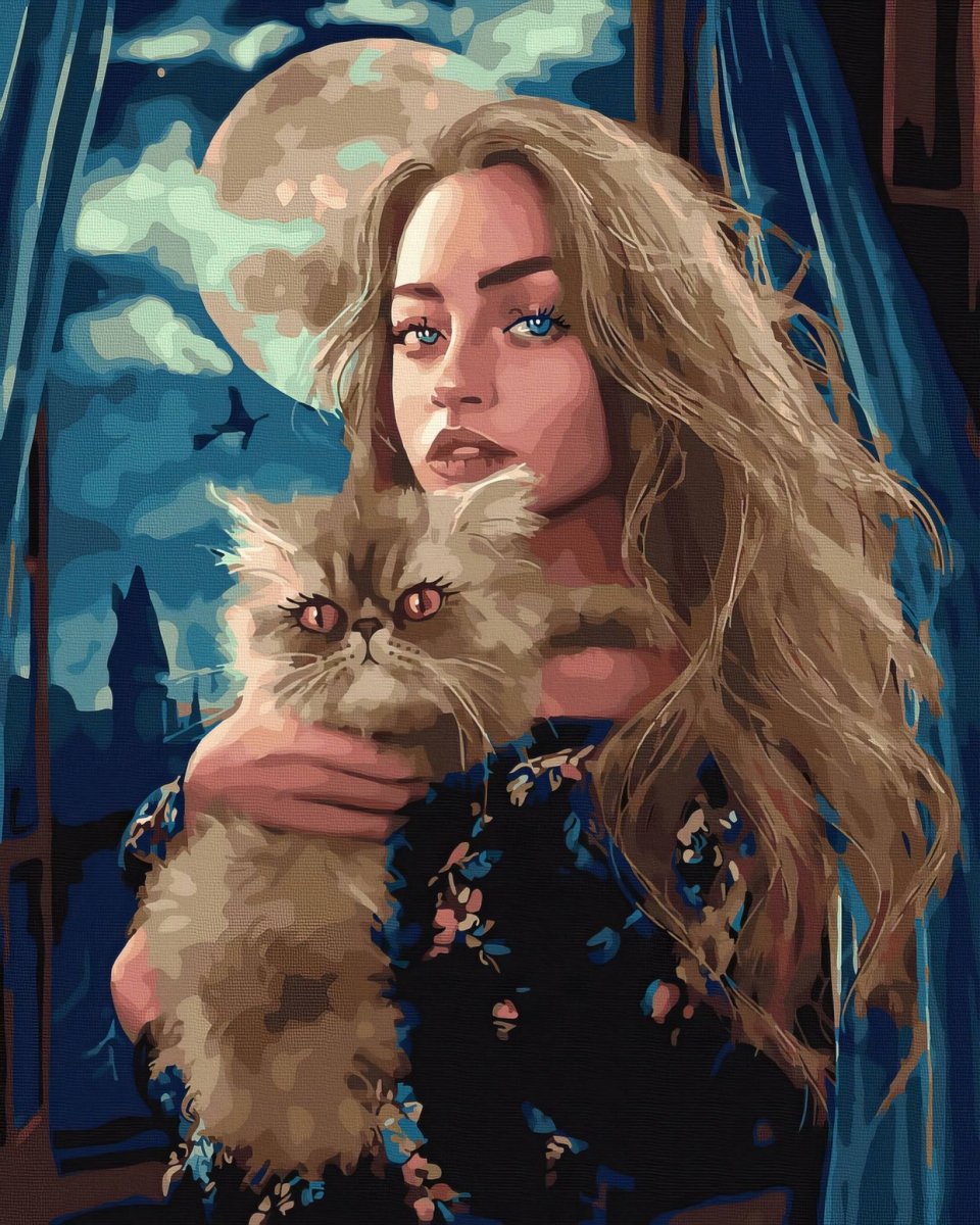 Malowanie Po Numerach Zestaw Czarownica i Kot 40x50