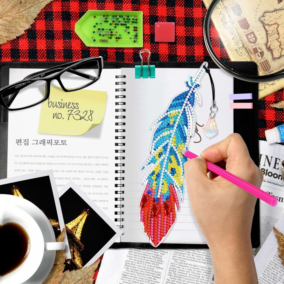 Haft Diamentowy Zakładka Zakładki do książki Zestaw 6 szt - Pawie Piórka