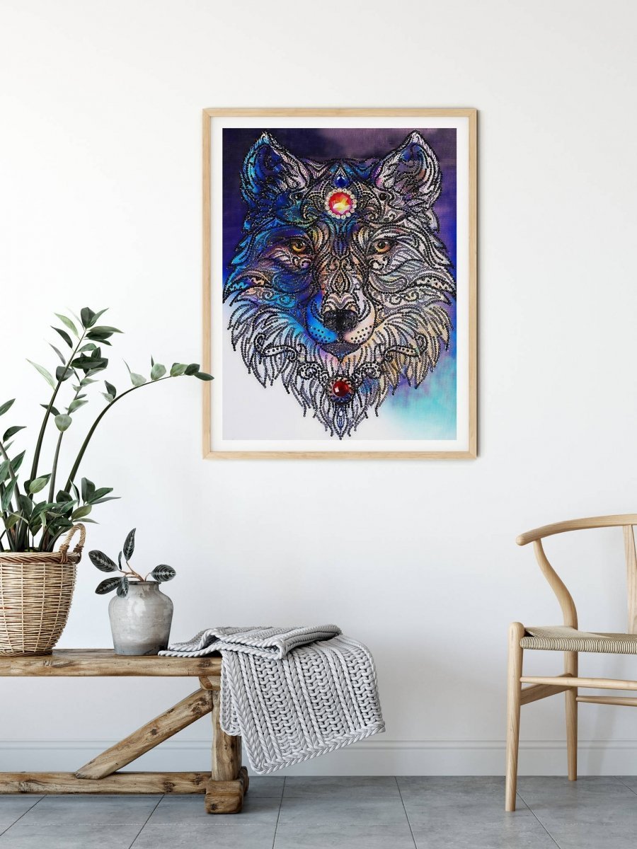 Haft Diamentowy Rubinowy Wilk 36x46 cm