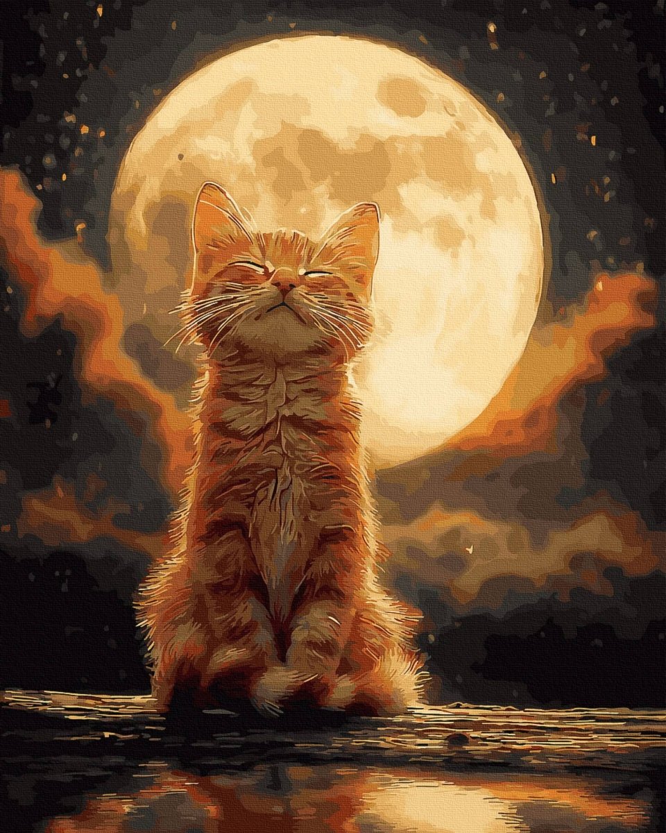 Malowanie Po Numerach Zestaw Księżycowy Kotek 40x50 Złota Farba 