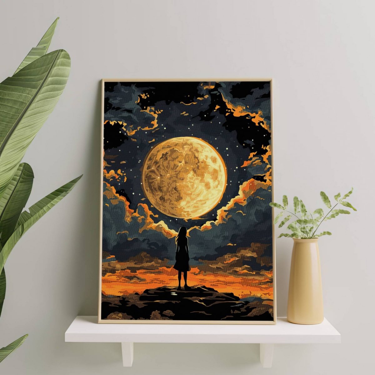 Malowanie Po Numerach Czarne Płótno Zestaw Księżyс i Dziewczyna 40x50