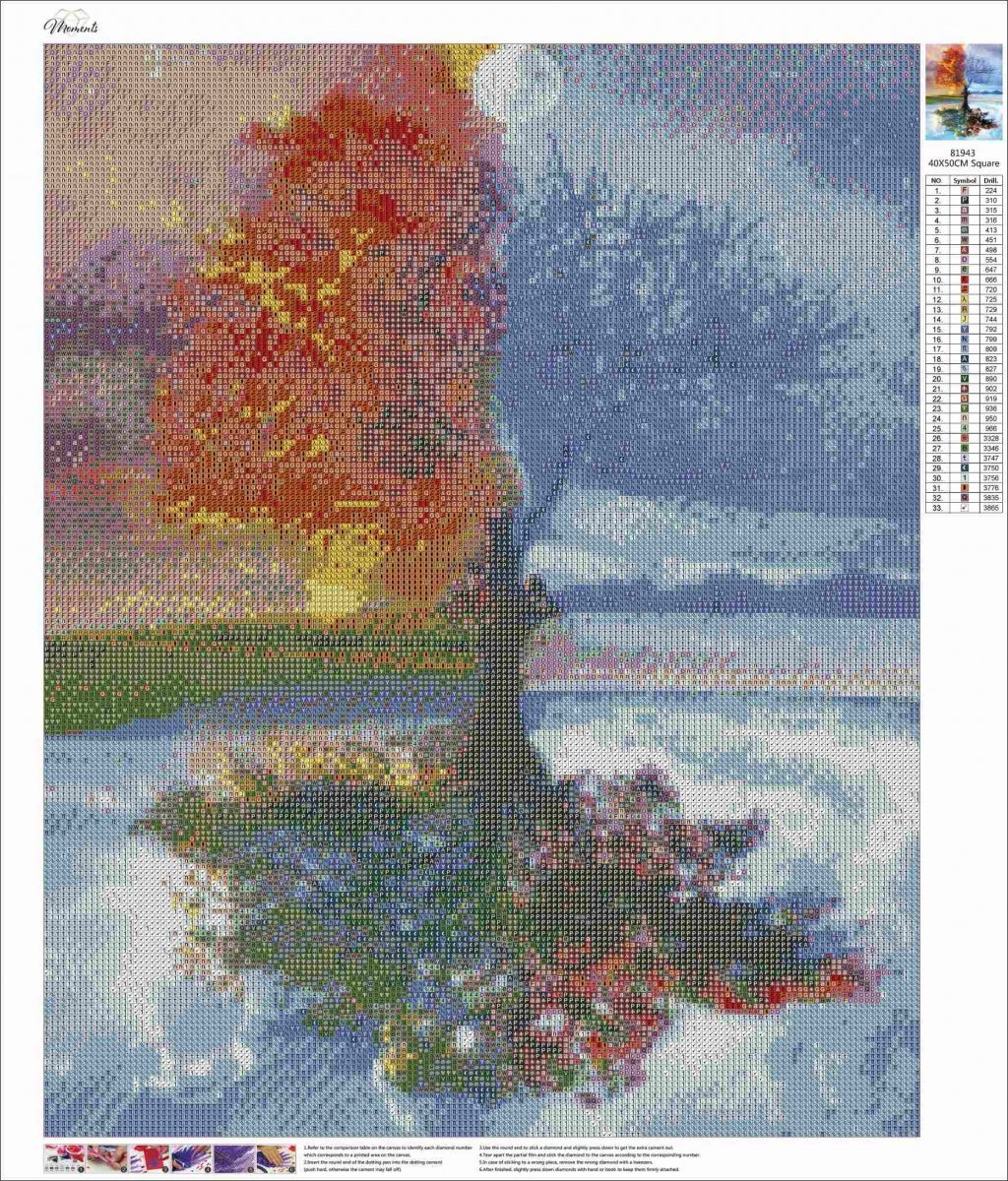 Haft Diamentowy Drzewo Cztery Pory Roku 45x55 cm K