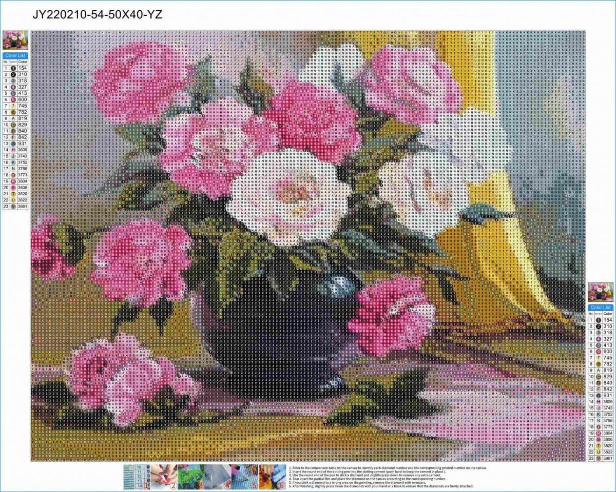 Haft Diamentowy Pastelowe Piwonie 40x50