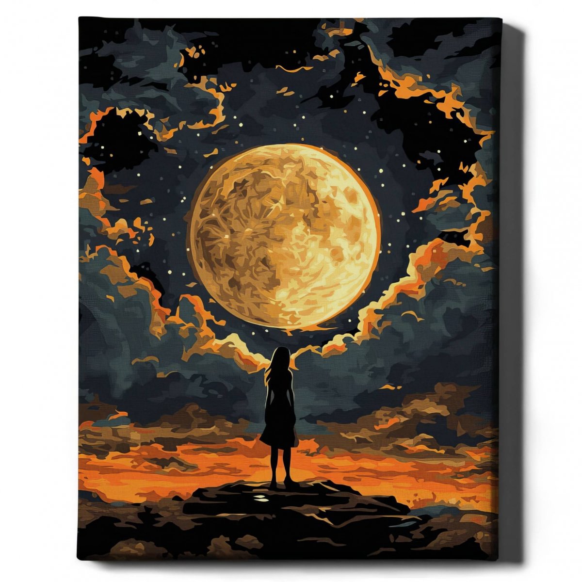 Malowanie Po Numerach Czarne Płótno Zestaw Księżyс i Dziewczyna 40x50