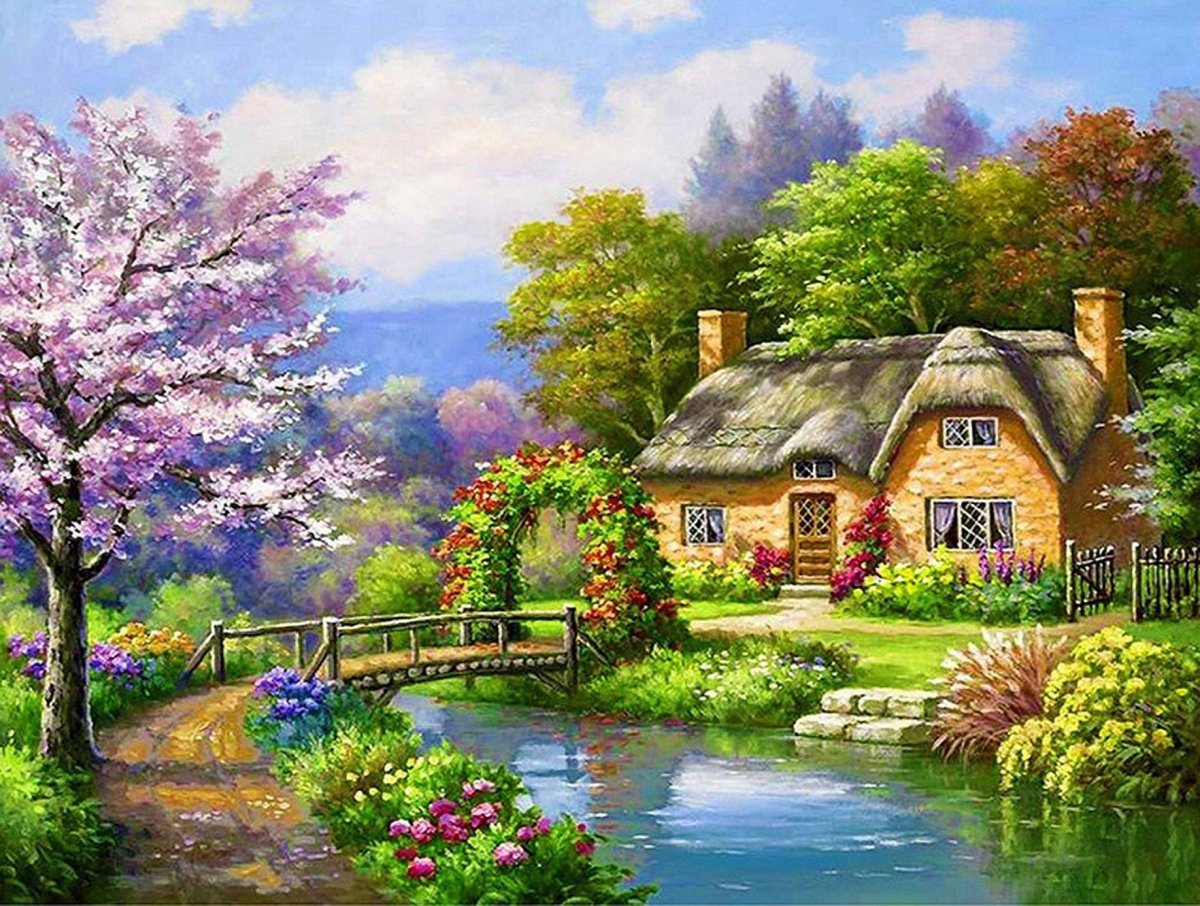Haft Diamentowy Wiosenny Domek 45x55 cm K