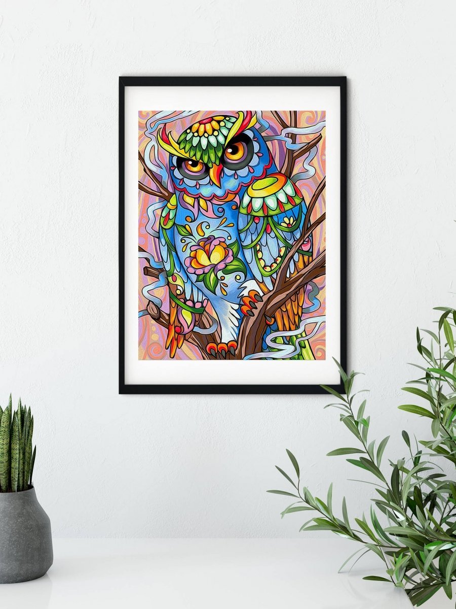 Haft Diamentowy Tęczowa Sowa 30x40 cm