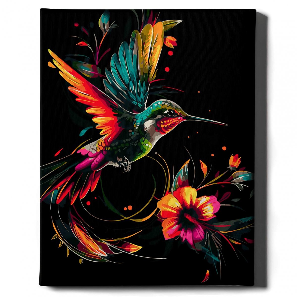 Malowanie Po Numerach Czarne Płótno Zestaw Kolibry i Kwiaty 40x50