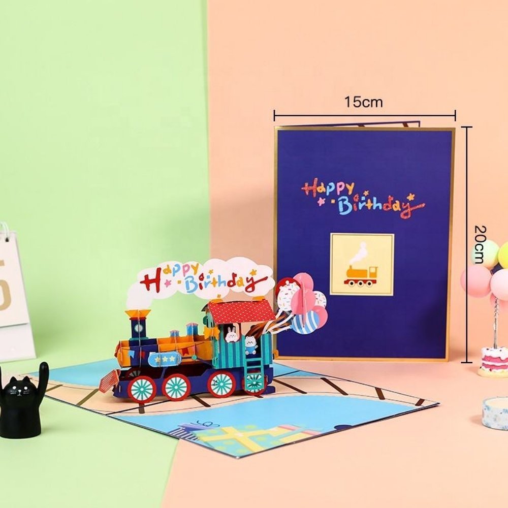 Kartka Pocztowa Okolicznościowa 3D Pop-up Urodziny  - Urodzinowy Pociąg