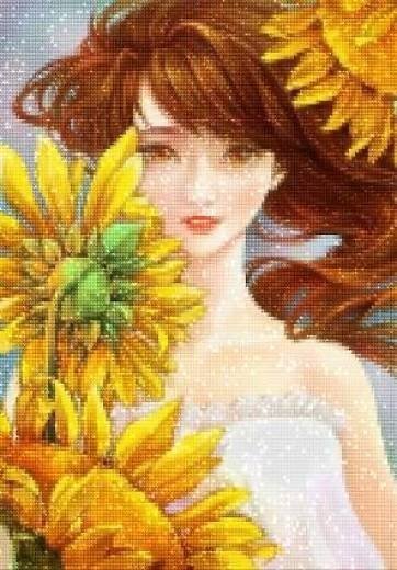 Haft Diamentowy Dziewczyna w Kwiatach 30x40 cm
