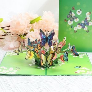 Kartka Pocztowa Okolicznościowa 3D Pop-up Kwiaty Motyle