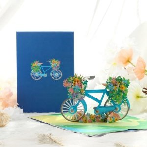 Kartka Pocztowa Okolicznościowa 3D Pop-up Kwiaty - Rower 