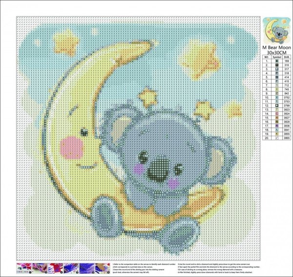 Haft Diamentowy Księżycowy Miś 35x35 cm
