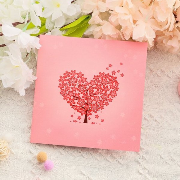 Kartka Pocztowa Okolicznościowa 3D Pop-up Walentynki Walentynkowe Drzewo