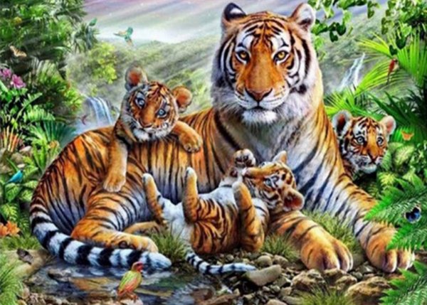 Haft Diamentowy Tygrysia Rodzina 2 55x75