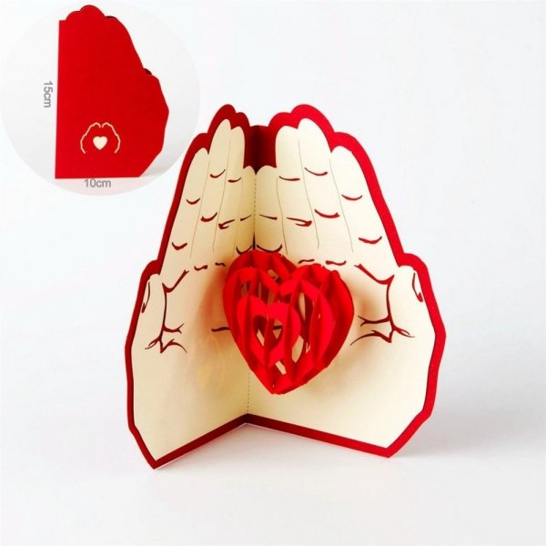 Kartka Pocztowa Okolicznościowa 3D Pop-up Walentynki Serce na Dłoni