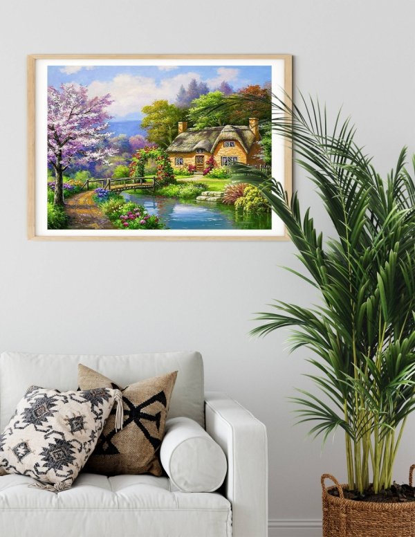 Haft Diamentowy Wiosenny Domek 55x75 cm