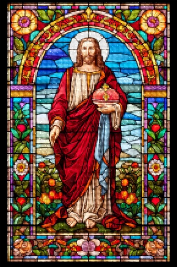 Haft Diamentowy Jezus - Witraż Zbawiciela 45x70 cm