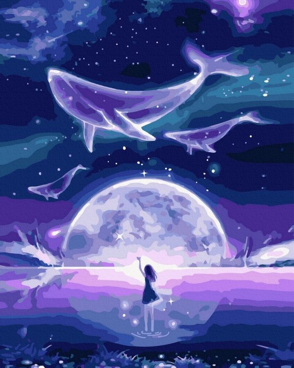 Malowanie Po Numerach Zestaw Wieloryb na Niebie 40x50