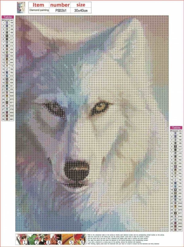 Haft Diamentowy Biały Wilk 30x40 cm