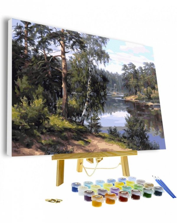 Malowanie Po Numerach Zestaw Malownicze Jezioro w Lesie 40x50