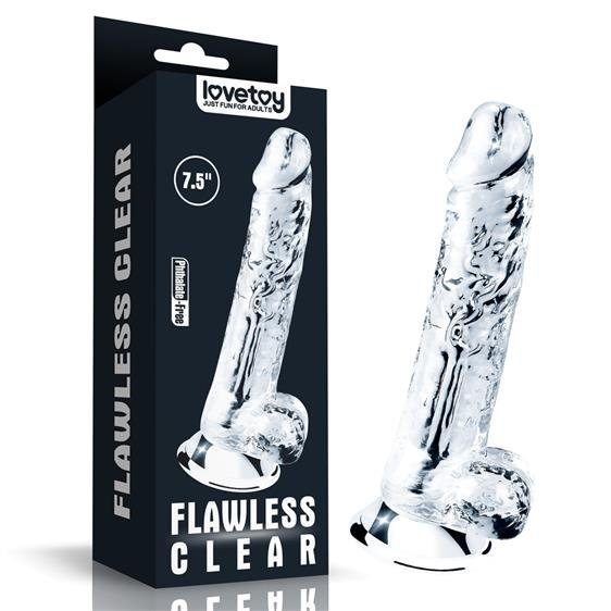 Flawless Clear Dildo - penis na przyssawkę z jajami opakowanie