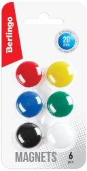 Magnesy do tablic, okrągłe, śred. 20mm, 6 szt., zaw. euro, różne kolory, Berlingo