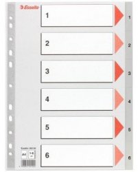 Przekładki A4 1-6 szare PP + opis, Esselte