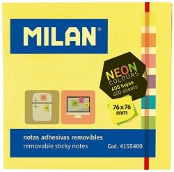Karteczki samoprzylepne 76 x 76 mm kostka neon mix 400 kartek, Milan