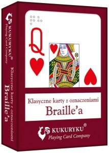 Karty do gry czerwone ze znakami Braille'a