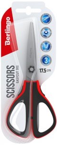 Nożyczki soft grip Easycut 300, 17.5 cm czerwone, Berlingo