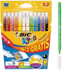 Flamastry 10-kol. + 2-wymazywacze Colour & Erase, BiC Kids