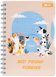 Notes na spirali Cat&Dog z okienkiem, A5, 80 ark, 80g/m2, kratka i kropki, Happy Color