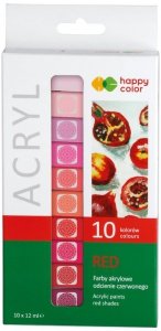 Farba akrylowa 10 kol. x 12ml odcienie czerwonego hobby, Happy Color