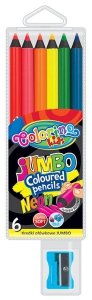 Kredki 6-kol. okrągłe Jumbo neon + temperówka Colorino, Patio