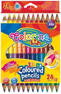 Kredki 12/24-kol. trójkątne dwukolorowe Jumbo, Colorino Kids