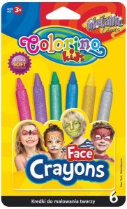 Kredki do malowania twarzy 6-kol. metallic, Colorino Kids