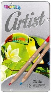 Kredki 12-kol. okrągłe Artist Colorino metalowe pudełko, Patio
