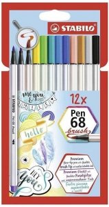 Pisaki Pen 68 Brush 12-kol. etui, Stabilo