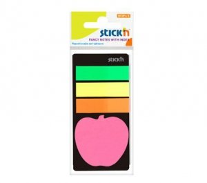Zakładki indeksowe neon+notes jabłuszko, Stick`n
