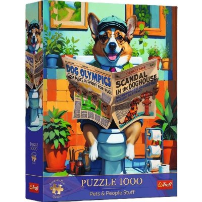 Puzzle 1000 Trefl Premium Plus - Pets & People Stuff: Corgi w Toalecie 12140