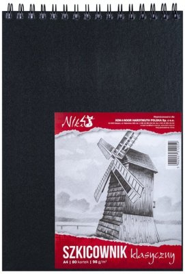 Blok szkicowy spirala na krótkim boku A4 80k. 98g czarny, Koh-I-Noor