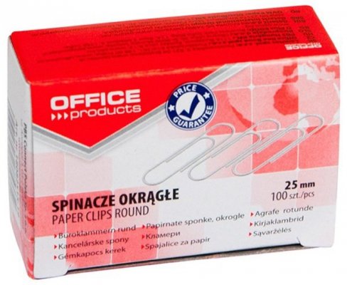 Spinacze okrągłe 25mm, 100szt, srebrne, Office Products