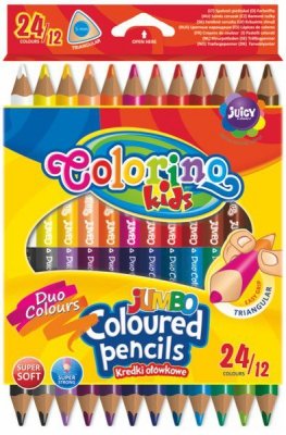Kredki 12/24-kol. trójkątne dwukolorowe Jumbo, Colorino Kids