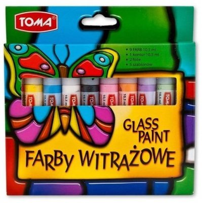 Farby witrażowe 9-kol. + konturówka i folie Glass paint 750, Toma