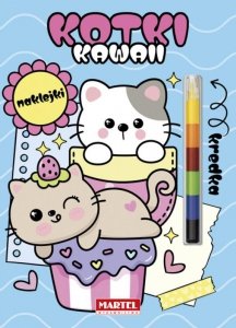 Kolorowanka z kredką modułową i naklejkami. Kawaii Kotki