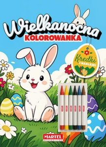 Kolorowanka z kredkami świecowymi i naklejkami. Wielkanocna kolorowanka