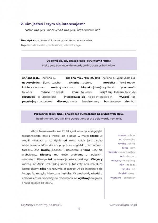 Czytamy i mówimy po polsku (teksty + ćwiczenia; A0/A1) E-BOOK PDF