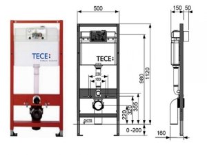 Stelaż podtynkowy TECE H112 do WC +wsporniki